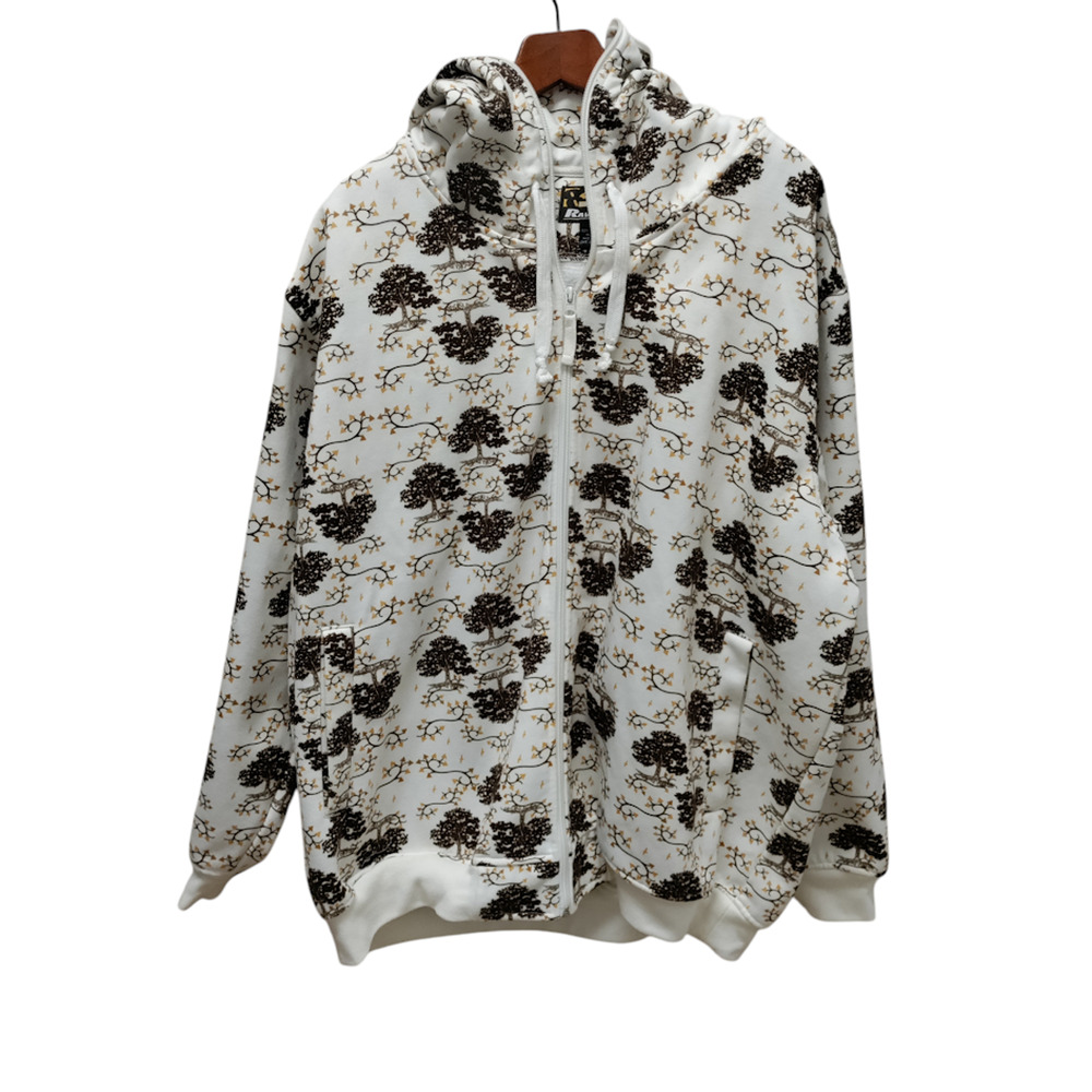 Raw Blue Hoodie Heavyweight Full Zip Men's 2XL All Over Print Trees